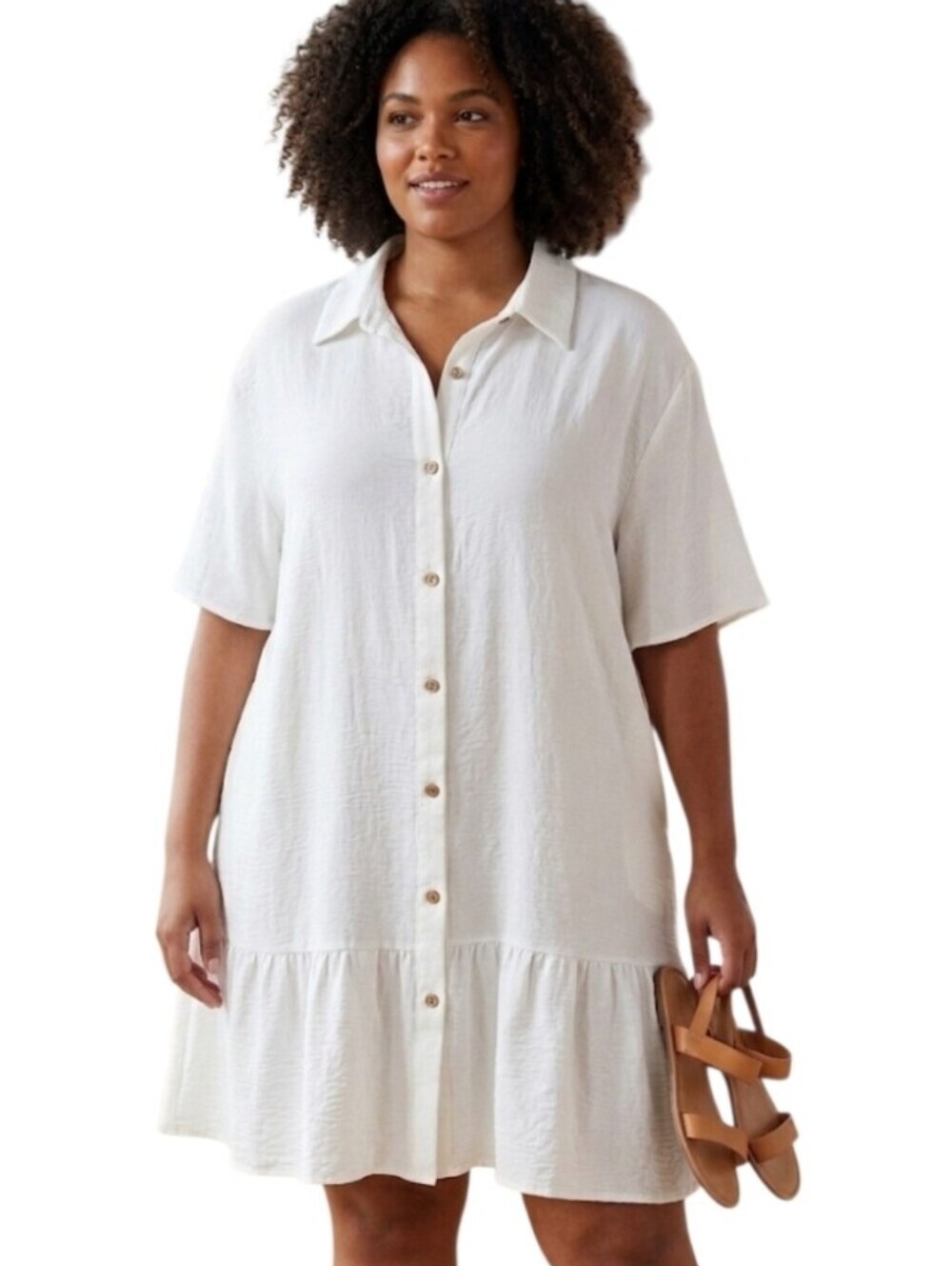 White Short Sleeve Ruffle Hem Dress